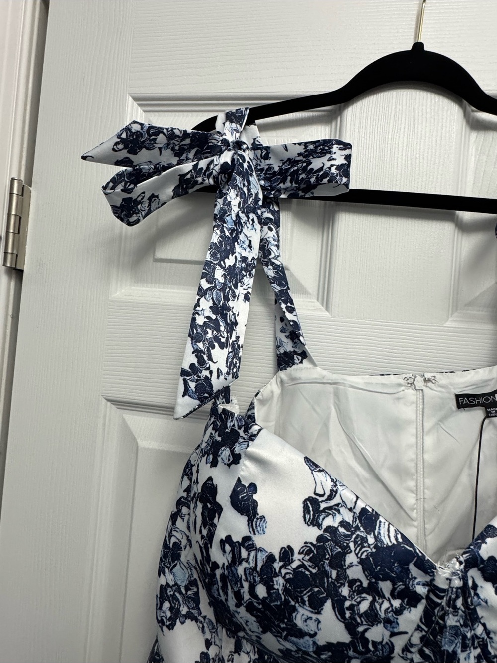 Fashion Nova White and Navy Floral Tie-Shoulder Sundress - Picture 2 of 6